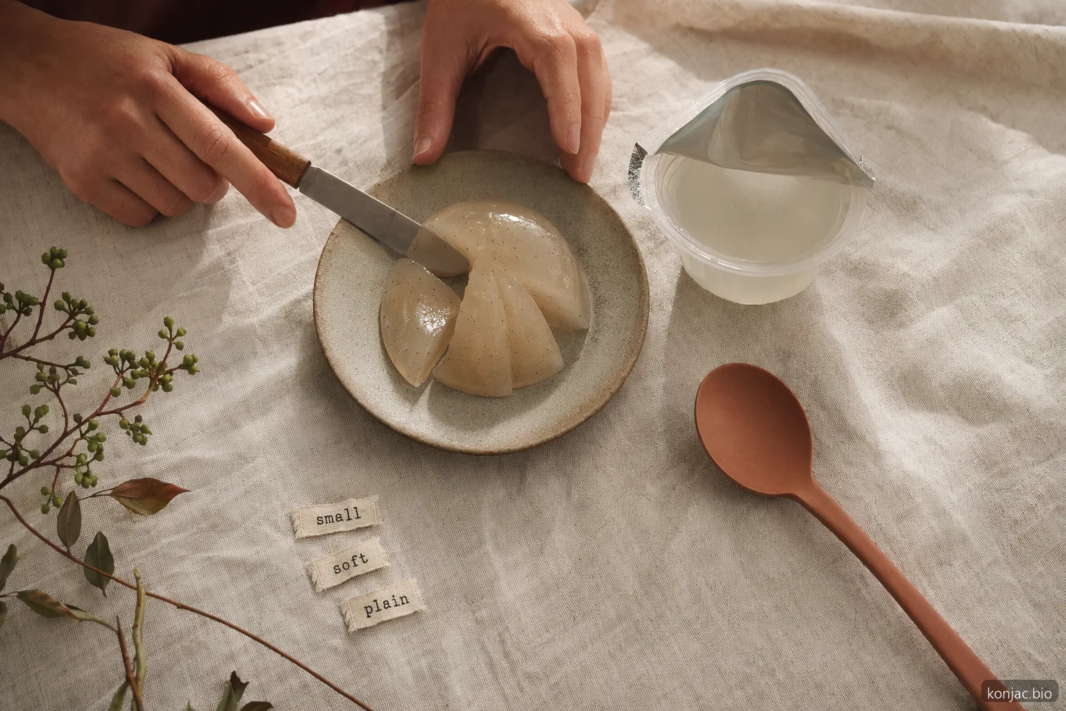 konjac jellies are safer when served in small spoonable pieces with clear, plain packaging labels