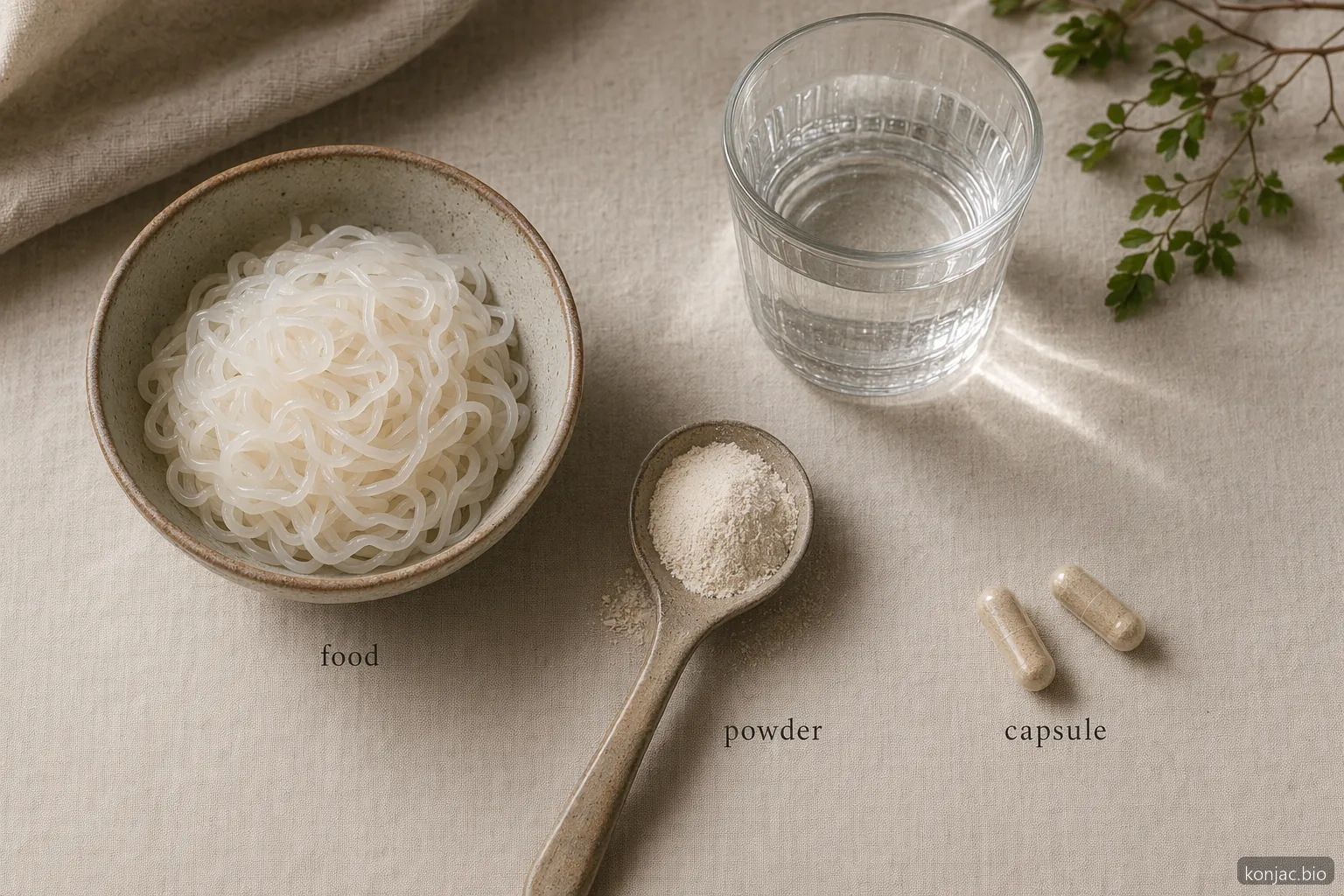 Konjac flour side effects: dry powder and capsules need more caution than hydrated food formats and should be taken with water.