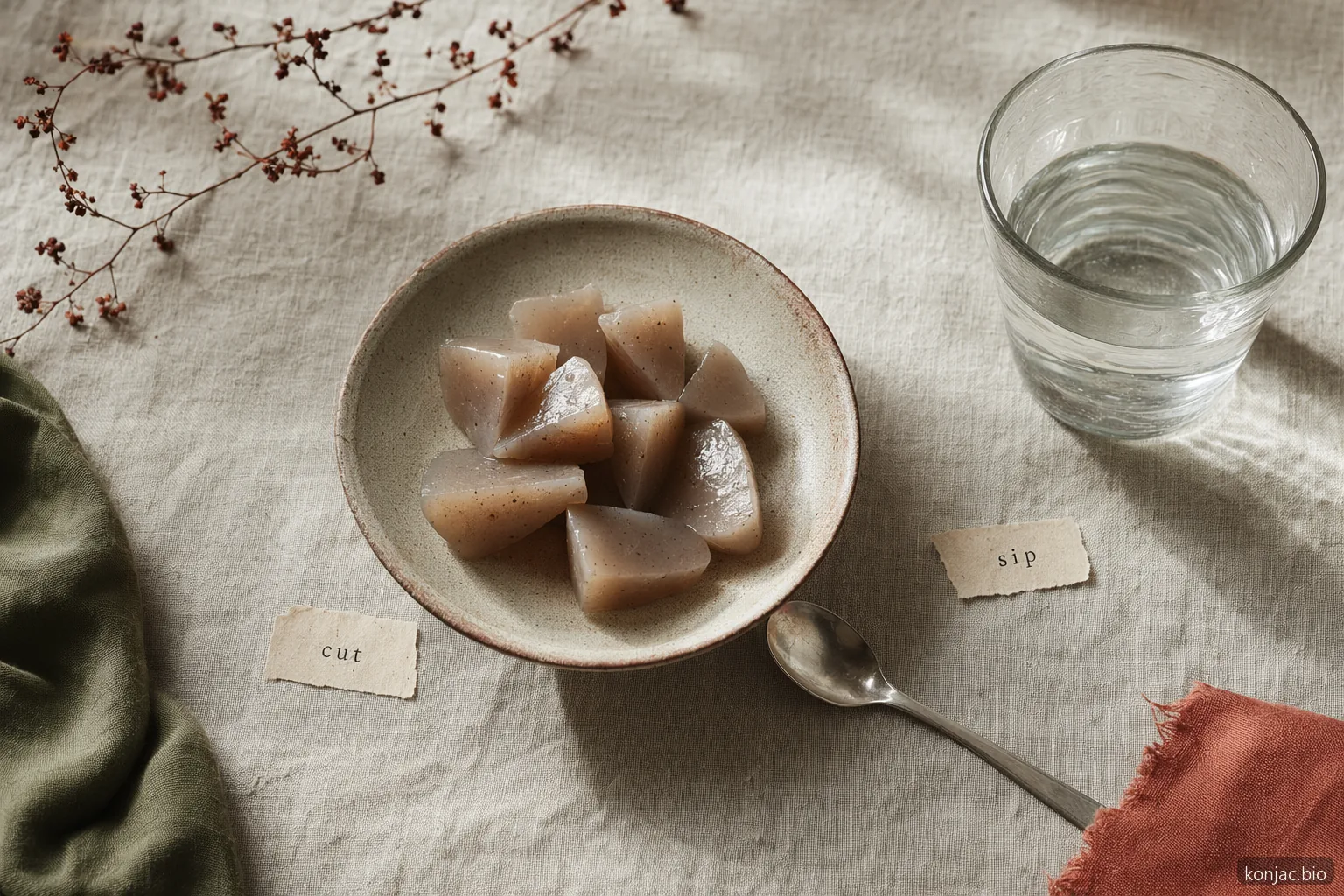 konjac jelly side effects may be reduced by cutting jelly smaller, eating slowly, and sipping water