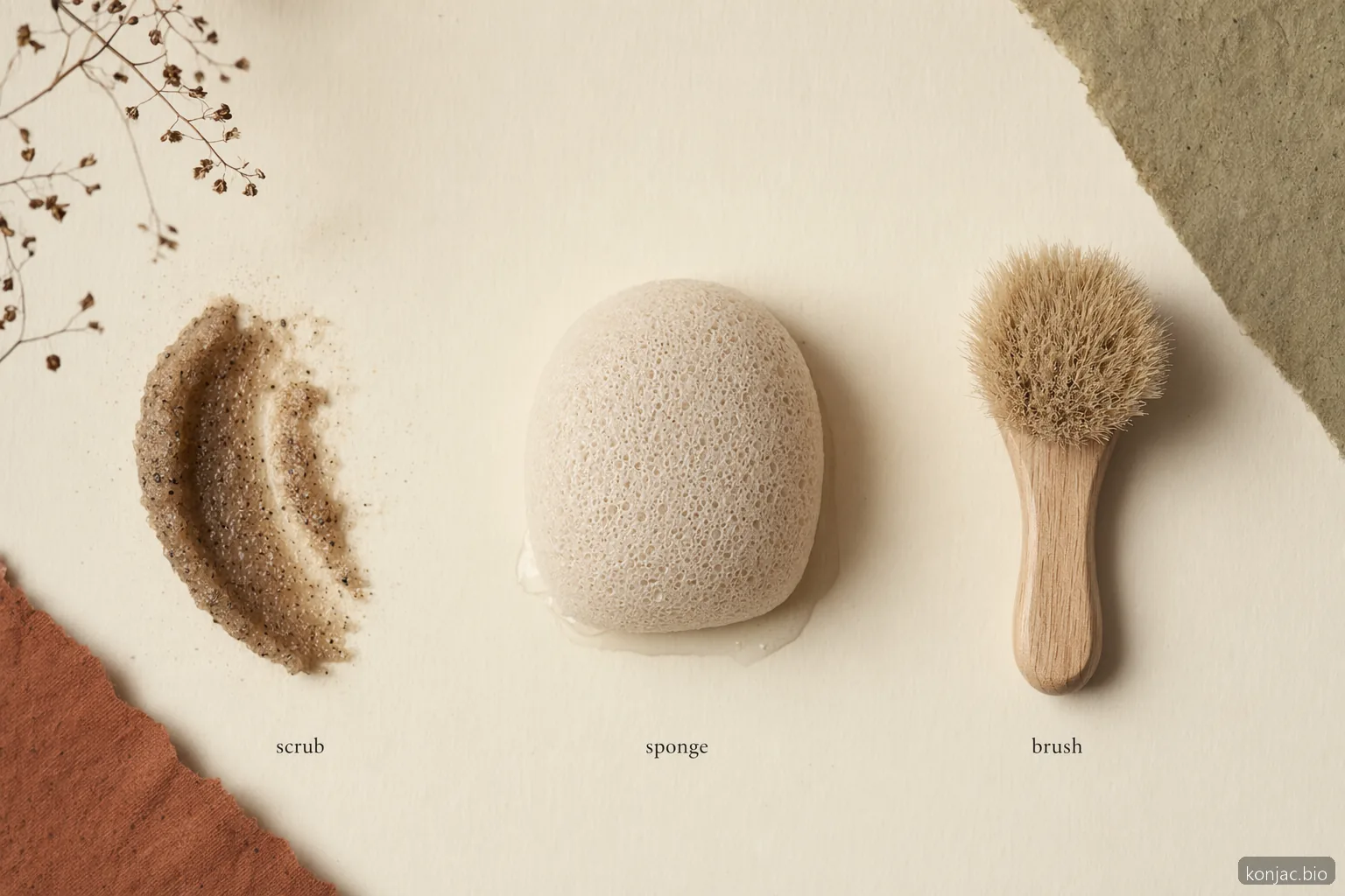 konjac sponge benefits include gentler texture than gritty scrubs or stiff brushes for daily face cleansing