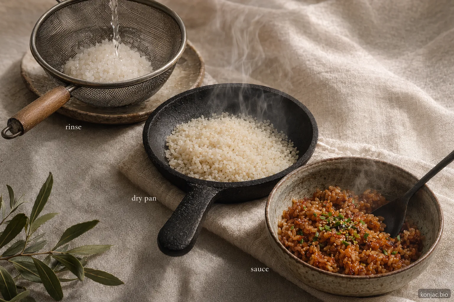 Miracle noodles rice cooking works best when rinsed, dry-panned, then finished in a flavorful sauce.